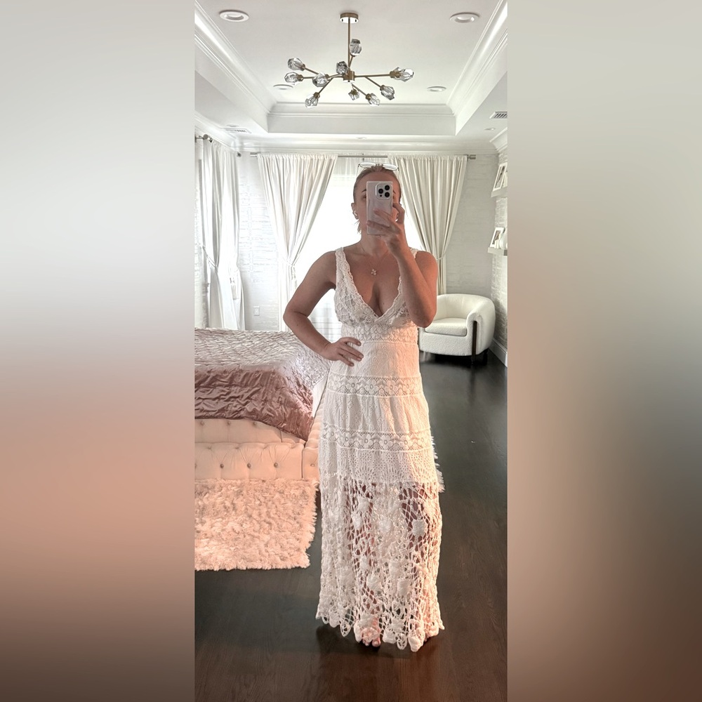 Temptation Positano Kamelia Elegant White Lace Maxi Dress Italy Sz M